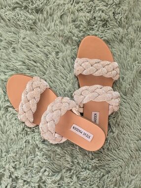 Steve Madden Silver Braided Rhinestone Studded Slide Sandals